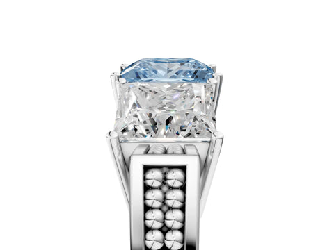 White gold Fancy Blue Princess Cut Diamond Three-Stone Ring with Prong Setting and Textured Band_41