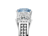 White gold Fancy Blue Princess Cut Diamond Three-Stone Ring with Prong Setting and Textured Band_5