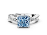 White gold Fancy Blue Princess  Cut Diamond Twist Band Solitaire with Prong Setting_58