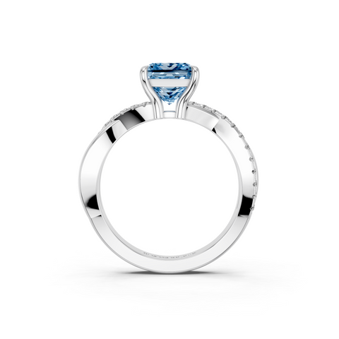 White gold Fancy Blue Princess  Cut Diamond Twist Band Solitaire with Prong Setting_5