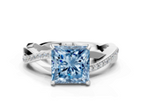 White gold Fancy Blue Princess  Cut Diamond Twisted Band Engagement Ring with Prong Setting_3