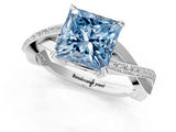 White gold Fancy Blue Princess  Cut Diamond Twisted Band Engagement Ring with Prong Setting_4