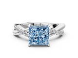 White gold Fancy Blue Princess  Cut Diamond Twisted Band with Pavé Setting and Four-Prong Setting_20