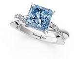 White gold Fancy Blue Princess  Cut Diamond Twisted Band with Pavé Setting and Four-Prong Setting_20
