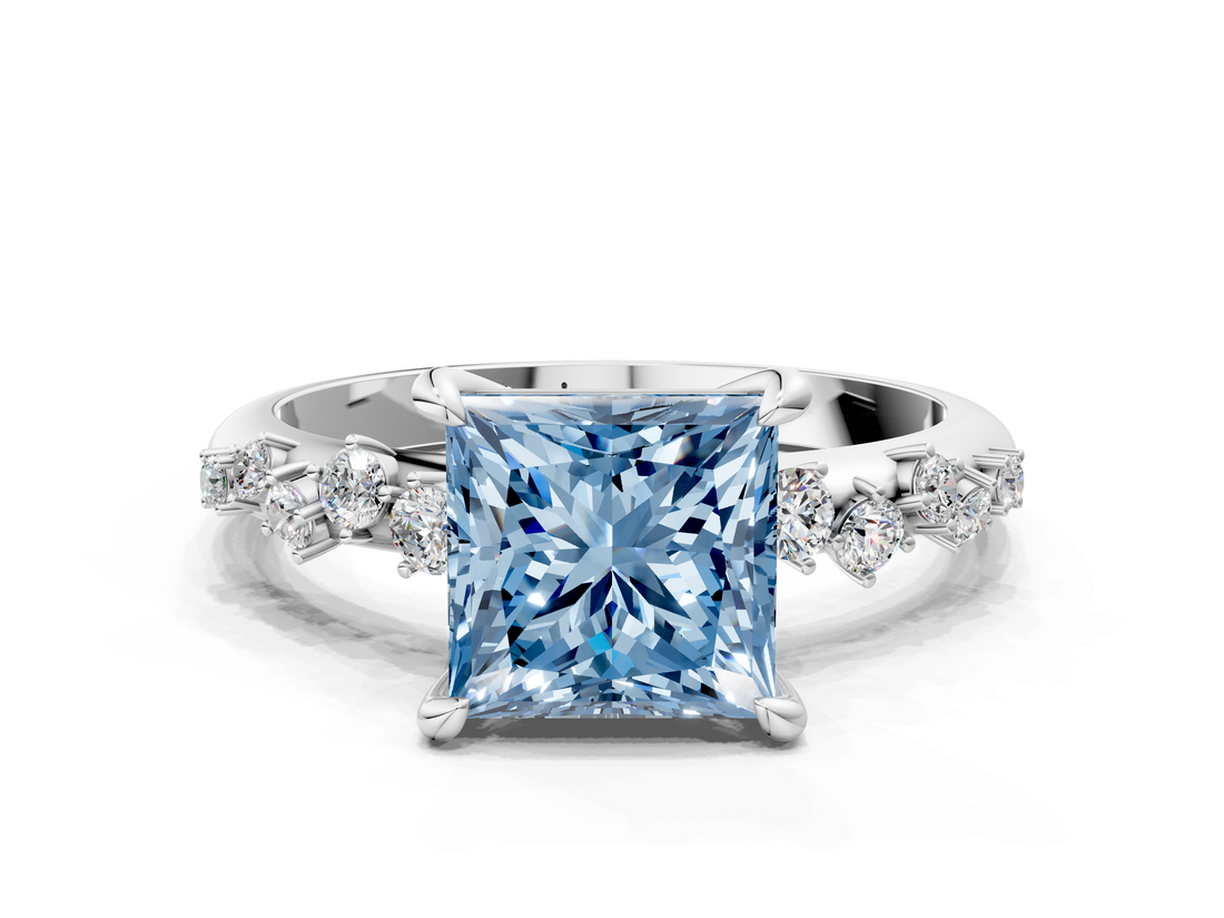 White gold Fancy Blue Princess  Cut Diamond Vine Band with Four-Prong Setting_74