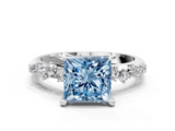 White gold Fancy Blue Princess  Cut Diamond Vine Band with Four-Prong Setting_74