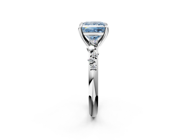 Platinum Fancy Blue Princess  Cut Diamond Vine Band with Four-Prong Setting