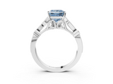 White gold Fancy Blue Princess  Cut Diamond with Milgrain Marquise and Bezel Accents on a Solitaire Band with Prong Setting_233