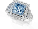 White gold Fancy Blue Princess  Cut Double Halo Diamond Engagement Ring with Pave Band and Four-Prong Setting_53