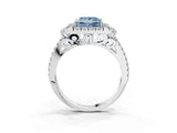 White gold Fancy Blue Princess  Cut Double Halo Diamond Engagement Ring with Pave Band and Four-Prong Setting_55
