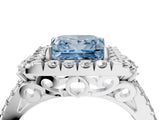 White gold Fancy Blue Princess  Cut Double Halo Diamond Engagement Ring with Pave Band and Four-Prong Setting_56
