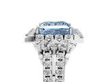 White gold Fancy Blue Princess  Cut Double Halo Diamond Engagement Ring with Pave Band and Four-Prong Setting_57