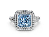 White gold Fancy Blue Princess  Cut Double Halo Split Shank Diamond Ring with Prong Setting_49
