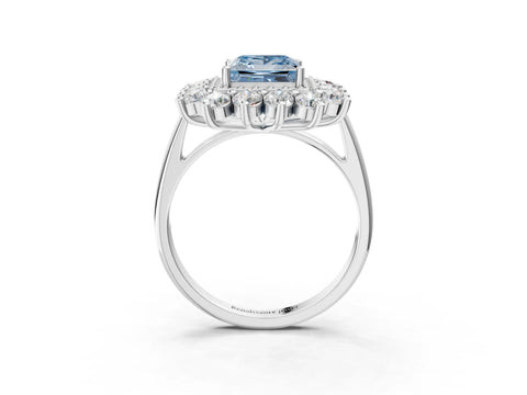 White gold Fancy Blue Princess Cut Halo Cluster Diamond Ring with Pave Band and Four-Prong Setting_15