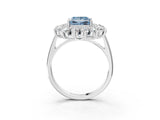 White gold Fancy Blue Princess Cut Halo Cluster Diamond Ring with Pave Band and Four-Prong Setting_16