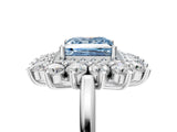 White gold Fancy Blue Princess Cut Halo Cluster Diamond Ring with Pave Band and Four-Prong Setting_17
