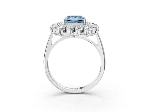 White gold Fancy Blue Princess Cut Halo Cluster Diamond Ring with Pave Band and Four-Prong Setting_3