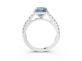 White gold Fancy Blue Princess  Cut Halo Diamond Engagement Ring with Pave Band and Four-Prong Setting_31