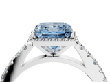 White gold Fancy Blue Princess  Cut Halo Diamond Engagement Ring with Pave Band and Four-Prong Setting_32