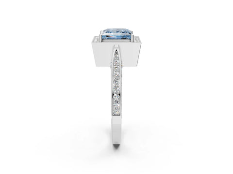 White gold Fancy Blue Princess Cut Halo Diamond Engagement Ring with Split Shank Band and Four-Prong Setting_14