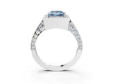 White gold Fancy Blue Princess Cut Halo Diamond Engagement Ring with Split Shank Band and Four-Prong Setting_15