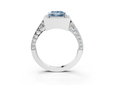 White gold Fancy Blue Princess Cut Halo Diamond Engagement Ring with Split Shank Band and Four-Prong Setting_15