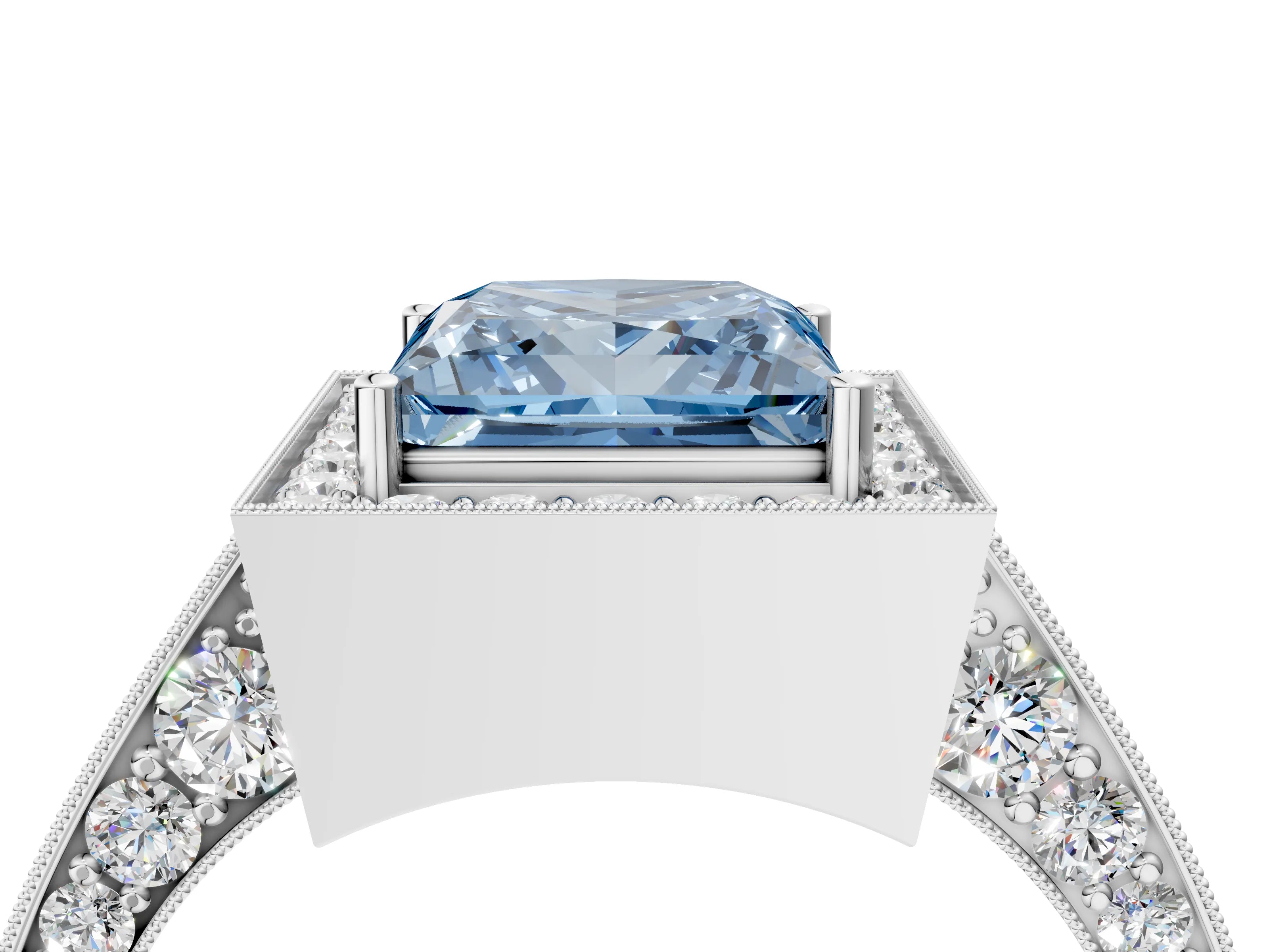 White gold Fancy Blue Princess Cut Halo Diamond Engagement Ring with Split Shank Band and Four-Prong Setting_16