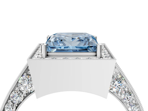 White gold Fancy Blue Princess Cut Halo Diamond Engagement Ring with Split Shank Band and Four-Prong Setting_16