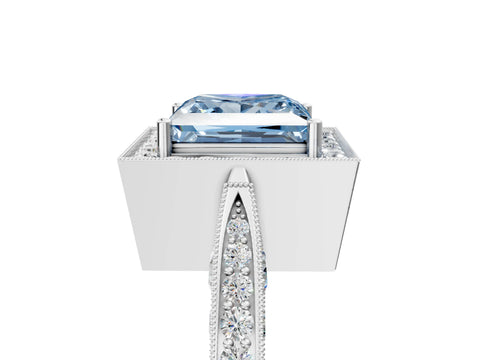 White gold Fancy Blue Princess Cut Halo Diamond Engagement Ring with Split Shank Band and Four-Prong Setting_17