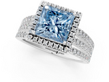 White gold Fancy Blue Princess  Cut Halo Diamond Engagement Ring with Split Shank and Four-Prong Setting_21
