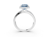 White gold Fancy Blue Princess  Cut Halo Diamond Engagement Ring with Split Shank and Four-Prong Setting_23