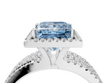 White gold Fancy Blue Princess  Cut Halo Diamond Engagement Ring with Split Shank and Four-Prong Setting_24