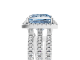 White gold Fancy Blue Princess  Cut Halo Diamond Engagement Ring with Split Shank and Four-Prong Setting_25