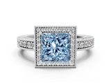 White gold Fancy Blue Princess  Cut Halo Diamond Pave Band Ring with Four-Prong Setting_45