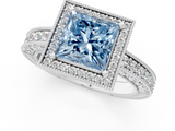 White gold Fancy Blue Princess  Cut Halo Diamond Pave Band Ring with Four-Prong Setting_46