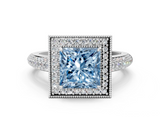 White gold Fancy Blue Princess  Cut Halo Diamond Pave Band with Four-Prong Setting_37