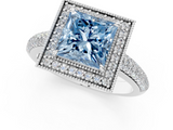 White gold Fancy Blue Princess  Cut Halo Diamond Pave Band with Four-Prong Setting_38