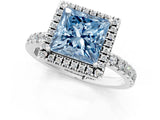 White gold Fancy Blue Princess Cut Halo Diamond Pave Band with Prong Setting_1