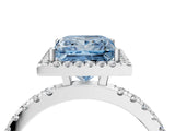 White gold Fancy Blue Princess Cut Halo Diamond Pave Band with Prong Setting_4