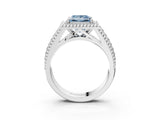 White gold Fancy Blue Princess Cut Halo Diamond Ring with Beaded Split Shank and Four-Prong Setting_3
