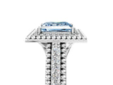 White gold Fancy Blue Princess Cut Halo Diamond Ring with Beaded Split Shank and Four-Prong Setting_5