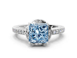 White gold Fancy Blue Princess  Cut Halo Diamond Ring with Channel Set Band and Four-Prong Setting_32