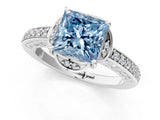 White gold Fancy Blue Princess  Cut Halo Diamond Ring with Channel Set Band and Four-Prong Setting_33