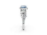 White gold Fancy Blue Princess Cut Halo Diamond Ring with Milgrain and Bezel Accents on a Split Shank Band_14