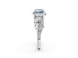 White gold Fancy Blue Princess Cut Halo Diamond Ring with Milgrain and Bezel Accents on a Split Shank Band_26