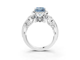 White gold Fancy Blue Princess Cut Halo Diamond Ring with Milgrain and Bezel Accents on a Split Shank Band_27