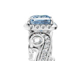 White gold Fancy Blue Princess Cut Halo Diamond Ring with Milgrain and Bezel Accents on a Split Shank Band_29