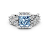 White gold Fancy Blue Princess Cut Halo Diamond Ring with Milgrain and Bezel Accents on a Split Shank Band_3