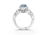 White gold Fancy Blue Princess Cut Halo Diamond Ring with Milgrain and Bezel Accents on a Split Shank Band_6