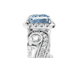 White gold Fancy Blue Princess Cut Halo Diamond Ring with Milgrain and Bezel Accents on a Split Shank Band_8
